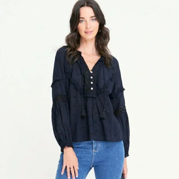 Arnhem Boho Western Prairie Blouse Midnight Black - Picture 5 of 17
